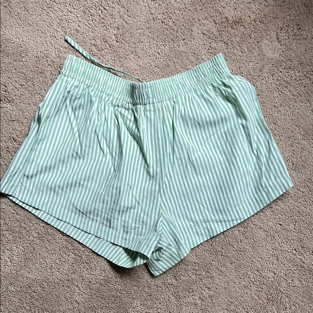 Princess Polly Green and White Striped Shorts